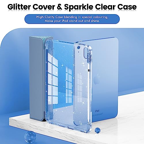 INFILAND Compatible with iPad A16 11th Generation 11 Inch 2025 Case, iPad Case 10th Generation 10.9 Inch, Glitter Cover with Sparkly Clear Back, Pencil Holder, for Kids Girls (Blue) - Image 3