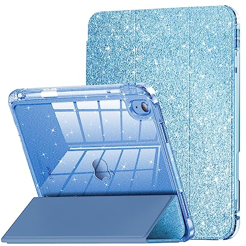 INFILAND Compatible with iPad A16 11th Generation 11 Inch 2025 Case, iPad Case 10th Generation 10.9 Inch, Glitter Cover with Sparkly Clear Back, Pencil Holder, for Kids Girls (Blue) - Image 1