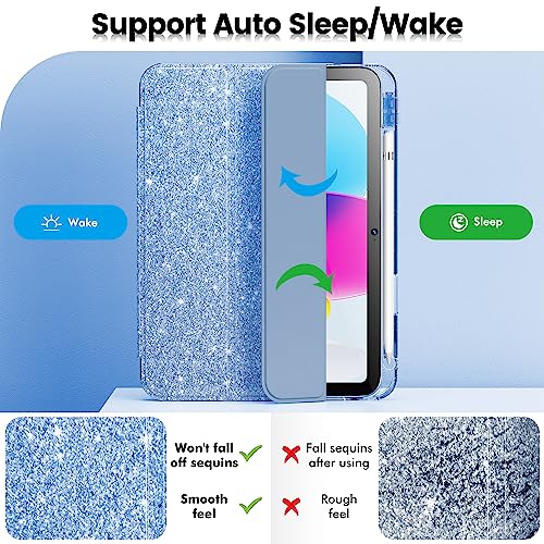 INFILAND Compatible with iPad A16 11th Generation 11 Inch 2025 Case, iPad Case 10th Generation 10.9 Inch, Glitter Cover with Sparkly Clear Back, Pencil Holder, for Kids Girls (Blue) - Image 5