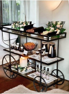 fan baytk Black Cycle Serving Trolley with 3 Tiers, featuring a modern design and clear glass for perfect display. It can be easily used in kitchens, restaurants, hotels, chalets and homes, making it a distinctive and valuable addition to any occasion, (90 cm length, 90 cm height, 38 cm width)  - Image 2