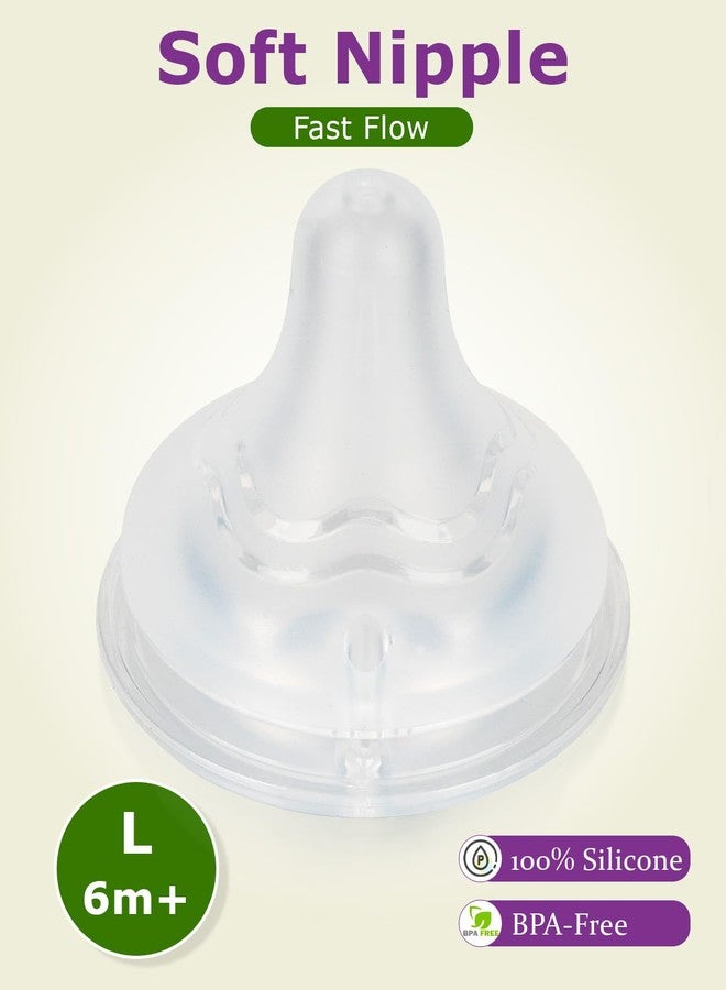 joyfeed Silicone Nipples for Lansinoh Bottles, Size L,Replacement Bottle Nipple,6m+,Fast Flow, 6 Count - Image 2