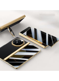 Compatible with Honor Magic V3 Electroplated Frame Magnetic Hinge Protection Grain Leather Case with Lens Holder Privacy Screen Protector For Magic V3