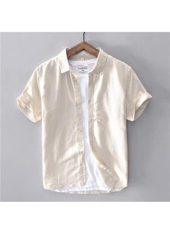 Generic Mens Casual Cotton Linen Blend Short Sleeve Shirt Breathable Thin Summer Style Youth White Shirt Loose Fit Classic Collar khaki linen lapel 