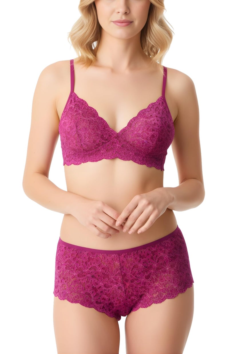 Xs and Os Women's Lace Bra Panty Lingerie Set (Rose (Dark), Medium) - Image 1