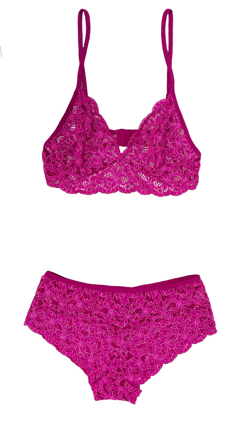Xs and Os Women's Lace Bra Panty Lingerie Set (Rose (Dark), Medium) - Image 3