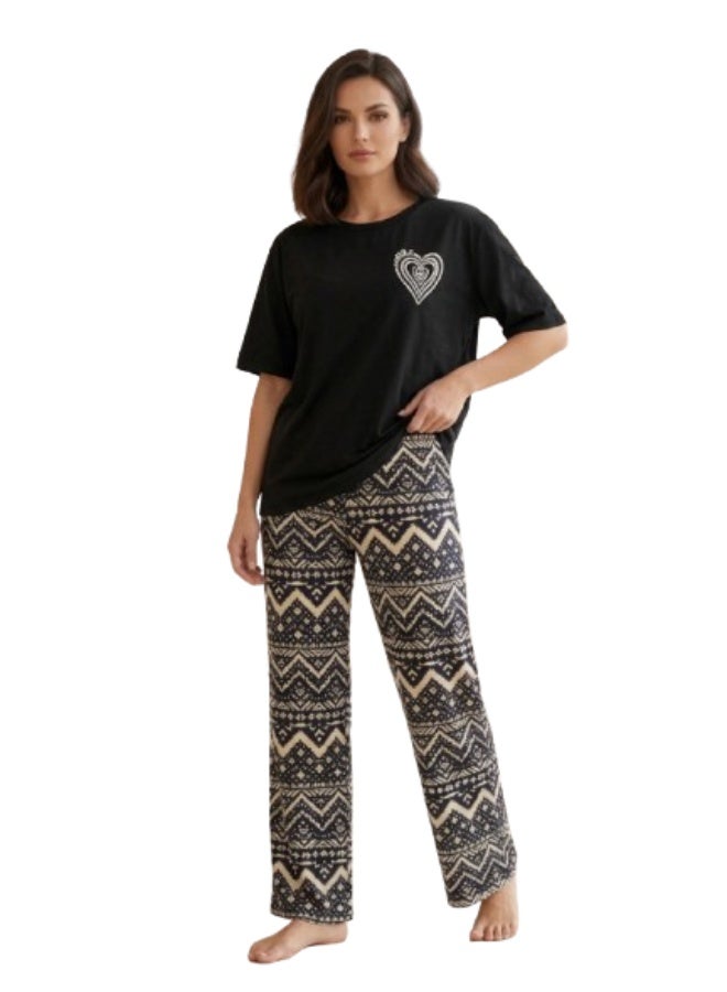 Women's cotton two-piece pajama set with wide-leg pants for comfortable wear - women's loungewear in various styles - Image 1