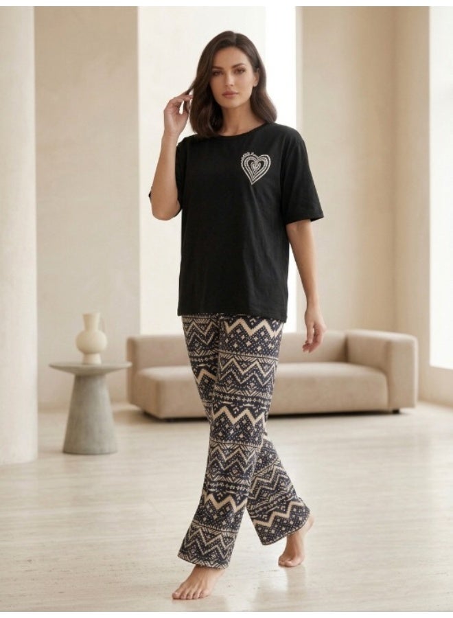 Women's cotton two-piece pajama set with wide-leg pants for comfortable wear - women's loungewear in various styles - Image 4