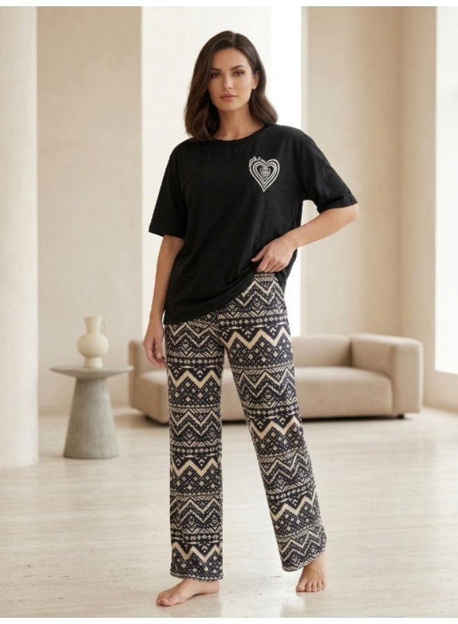 Women's cotton two-piece pajama set with wide-leg pants for comfortable wear - women's loungewear in various styles - Image 5