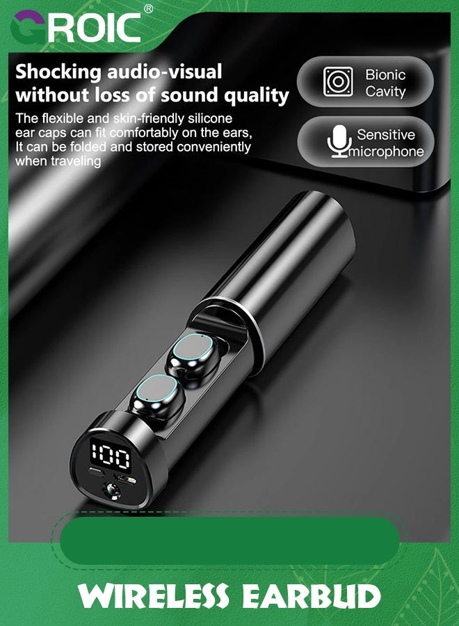 GROIC Black Wireless Earbuds Bluetooth Headphones 48hrs Play Back Sport Earphones with LED Display in-Ear Buds Microphone Comfortable  - Image 4