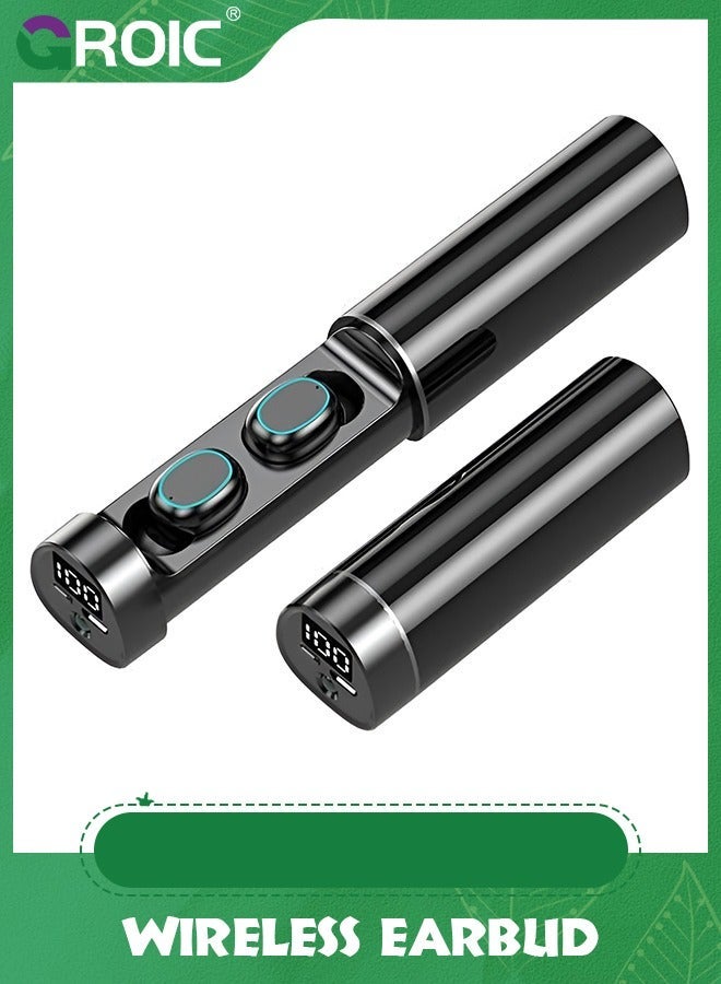 GROIC Black Wireless Earbuds Bluetooth Headphones 48hrs Play Back Sport Earphones with LED Display in-Ear Buds Microphone Comfortable  - Image 1