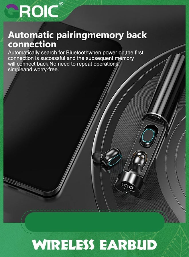 GROIC Black Wireless Earbuds Bluetooth Headphones 48hrs Play Back Sport Earphones with LED Display in-Ear Buds Microphone Comfortable  - Image 3