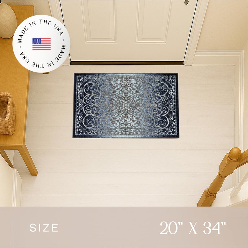 Maples Rugs Pelham Transitional Area Rugs - Made in USA - Washable, Non Slip, Indoor Carpet for Entryway, Foyer, Kitchen, and Bathroom, 1'8 x 2'10, Navy/Grey - Image 3