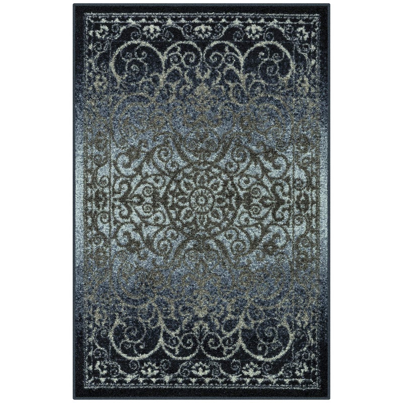 Maples Rugs Pelham Transitional Area Rugs - Made in USA - Washable, Non Slip, Indoor Carpet for Entryway, Foyer, Kitchen, and Bathroom, 1'8 x 2'10, Navy/Grey - Image 1