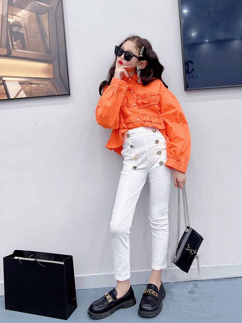 Children'S Clothing 2025 Girls' New Style Pants Solid Color Cotton Fake Button Leggings Trade - Image 3