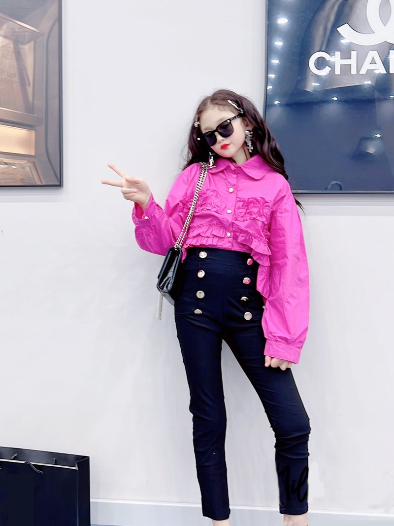 Children'S Clothing 2025 Girls' New Style Pants Solid Color Cotton Fake Button Leggings Trade - Image 5