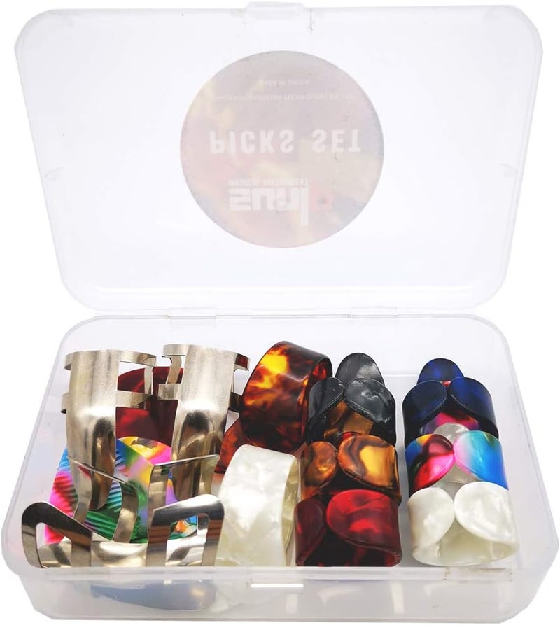 SUNLP Thumb Finger Picks Plectrum With Plastic Case, Stainless Steel Metal Celluloid Guitar thumb finger picks and Free 8pcs 0.46mm Guitar Picks For Mandolin Banjo Harp Thumb Finger Picks - Image 2