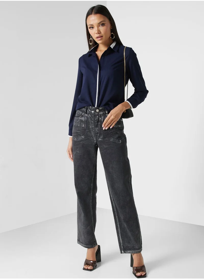 ELLA Contrast Trim Button Down Shirt