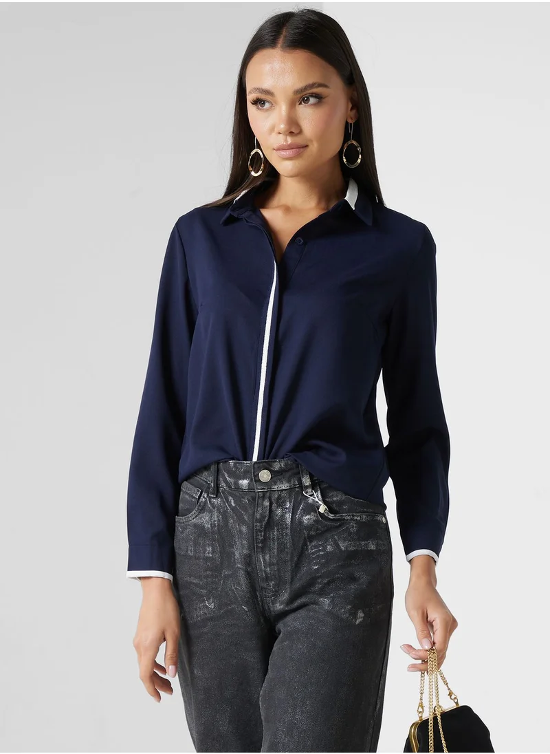 ELLA Contrast Trim Button Down Shirt