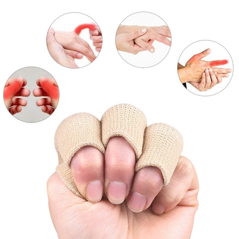 Finger Sleeves: 10pcs Beige Nylon Finger Protectors - Breathable Elastic Comfortable Hand Protection for Basketball Volleyball Tennis Badminton Daily Work - Image 2