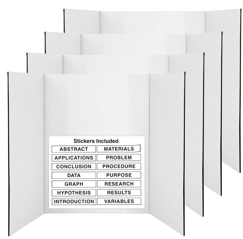 Emraw White Trifold Presentation Board 36" x 48" (Pack of 4) Self-Adhesive Science Subtitles included - Display Exhibition Board Lightweight and Portable with Smooth Surface - by Emraw - Image 1