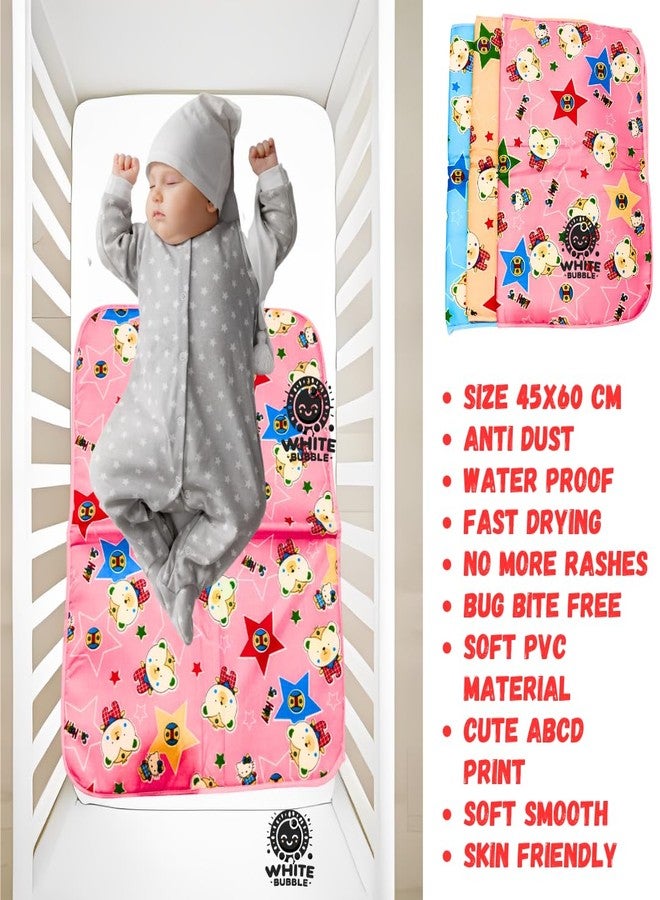 White Bubble Reusable Baby Bed Protector Sheet with Waterproof Layer - Cotton Foam 60x45 CM for Diaper Canges || Pack of -3 Multicolor - Image 5