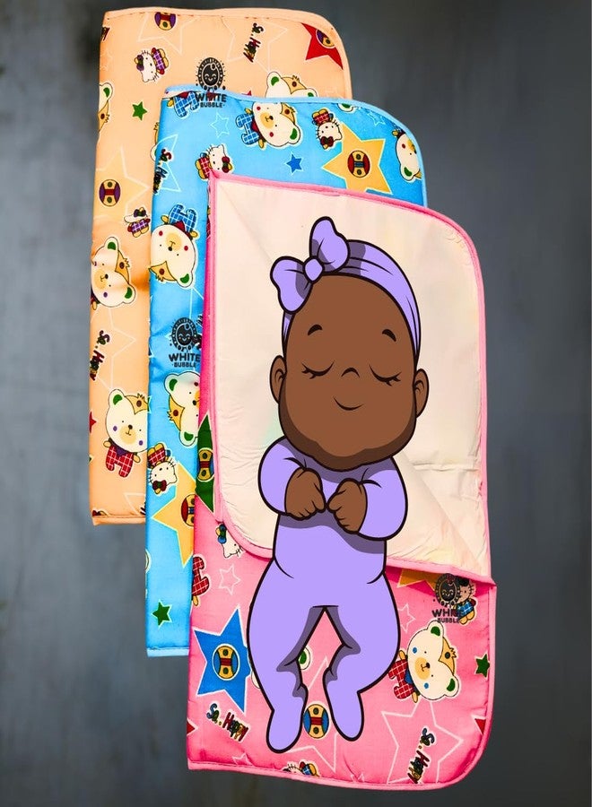 White Bubble Reusable Baby Bed Protector Sheet with Waterproof Layer - Cotton Foam 60x45 CM for Diaper Canges || Pack of -3 Multicolor - Image 1