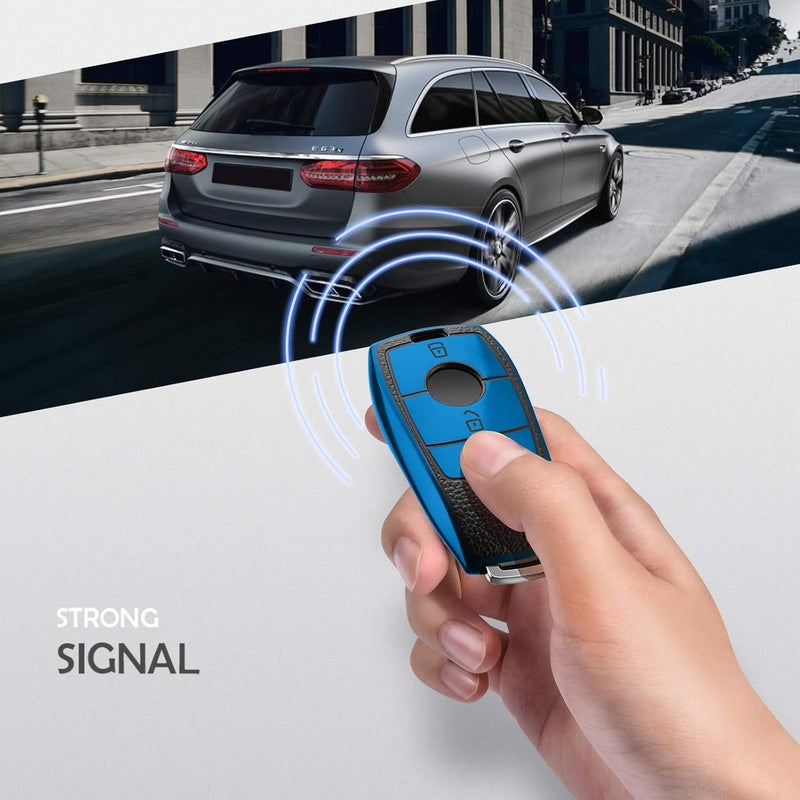 OATSBASF Car Key Case for Mercedes Benz E-Class 2017 & S-Class 2018 - TPU Silicone Leather Texture Protective Cover (P Blue) - Image 3
