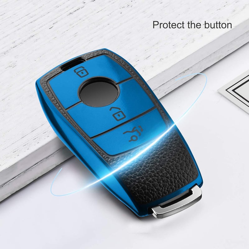 OATSBASF Car Key Case for Mercedes Benz E-Class 2017 & S-Class 2018 - TPU Silicone Leather Texture Protective Cover (P Blue) - Image 4