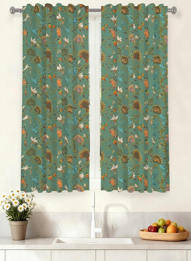 Renaiss 26 x 36 Inch Green Vintage Bedroom Curtains Farmhouse Floral Birds Linen Texture Curtain for Living Room Rod Pocket Tab Ight Filtering Window Curtain Country Print Drapes Home Decor 2 Panels - Image 1