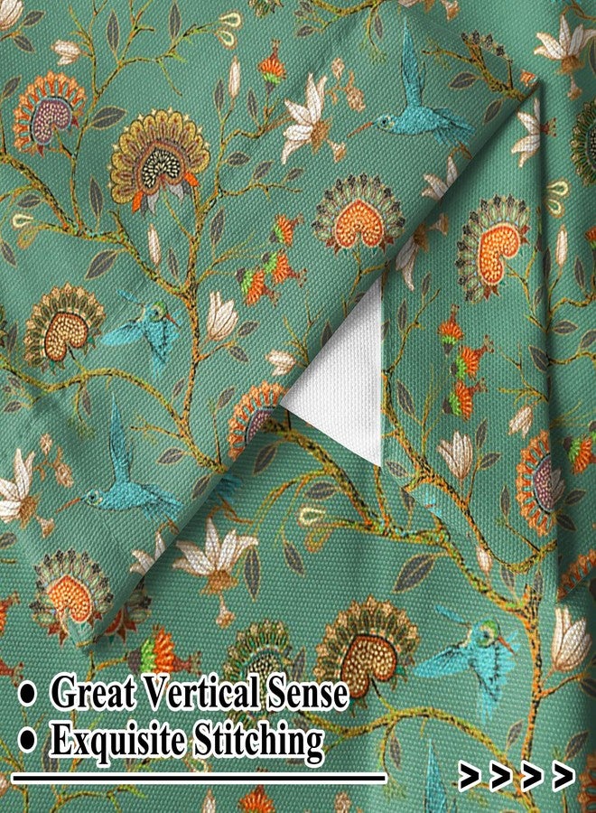 Renaiss 26 x 36 Inch Green Vintage Bedroom Curtains Farmhouse Floral Birds Linen Texture Curtain for Living Room Rod Pocket Tab Ight Filtering Window Curtain Country Print Drapes Home Decor 2 Panels - Image 4