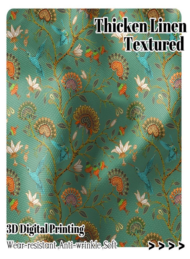 Renaiss 26 x 36 Inch Green Vintage Bedroom Curtains Farmhouse Floral Birds Linen Texture Curtain for Living Room Rod Pocket Tab Ight Filtering Window Curtain Country Print Drapes Home Decor 2 Panels - Image 2