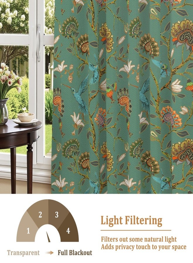 Renaiss 26 x 36 Inch Green Vintage Bedroom Curtains Farmhouse Floral Birds Linen Texture Curtain for Living Room Rod Pocket Tab Ight Filtering Window Curtain Country Print Drapes Home Decor 2 Panels - Image 3