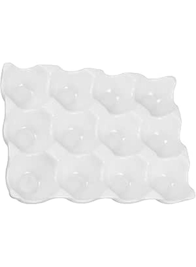 White Ceramic Egg Tray 12 Grid Refrigerator Storage Container Kitchen Egg Holder - Image 1