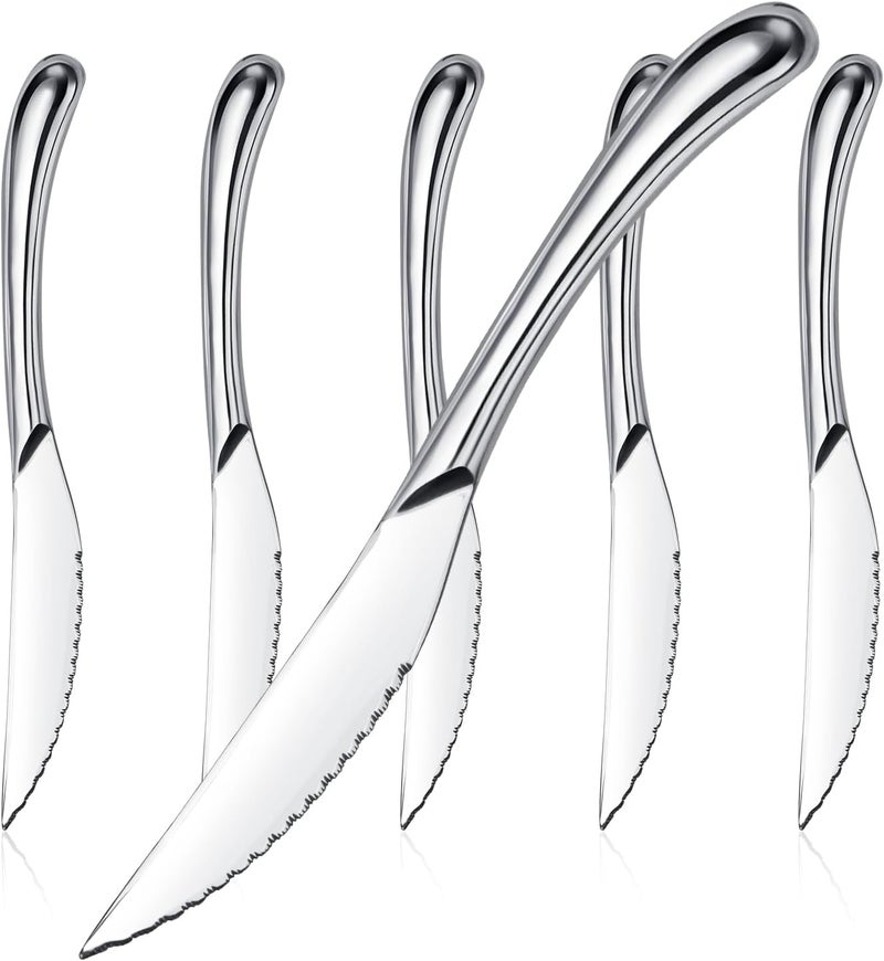 NICE KITCHEN Steak Knives Set of 6, Sharp Serrated Steak Knives with Solid Handle, Premium High Carbon Stainless Steel Steak Knife Set - Image 1