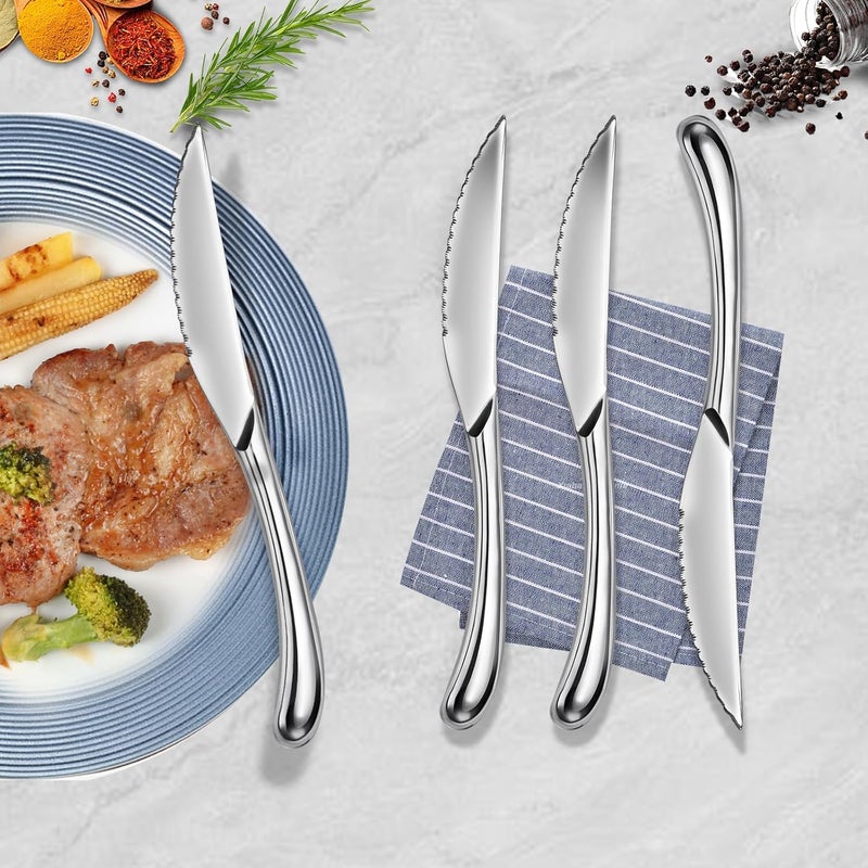 NICE KITCHEN Steak Knives Set of 6, Sharp Serrated Steak Knives with Solid Handle, Premium High Carbon Stainless Steel Steak Knife Set - Image 5