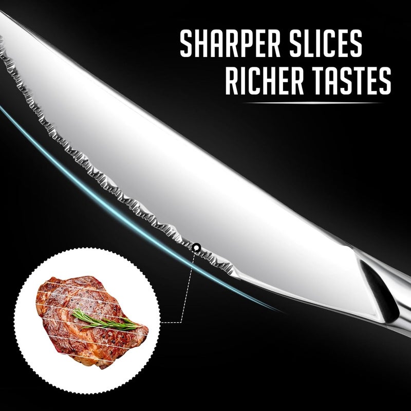 NICE KITCHEN Steak Knives Set of 6, Sharp Serrated Steak Knives with Solid Handle, Premium High Carbon Stainless Steel Steak Knife Set - Image 3