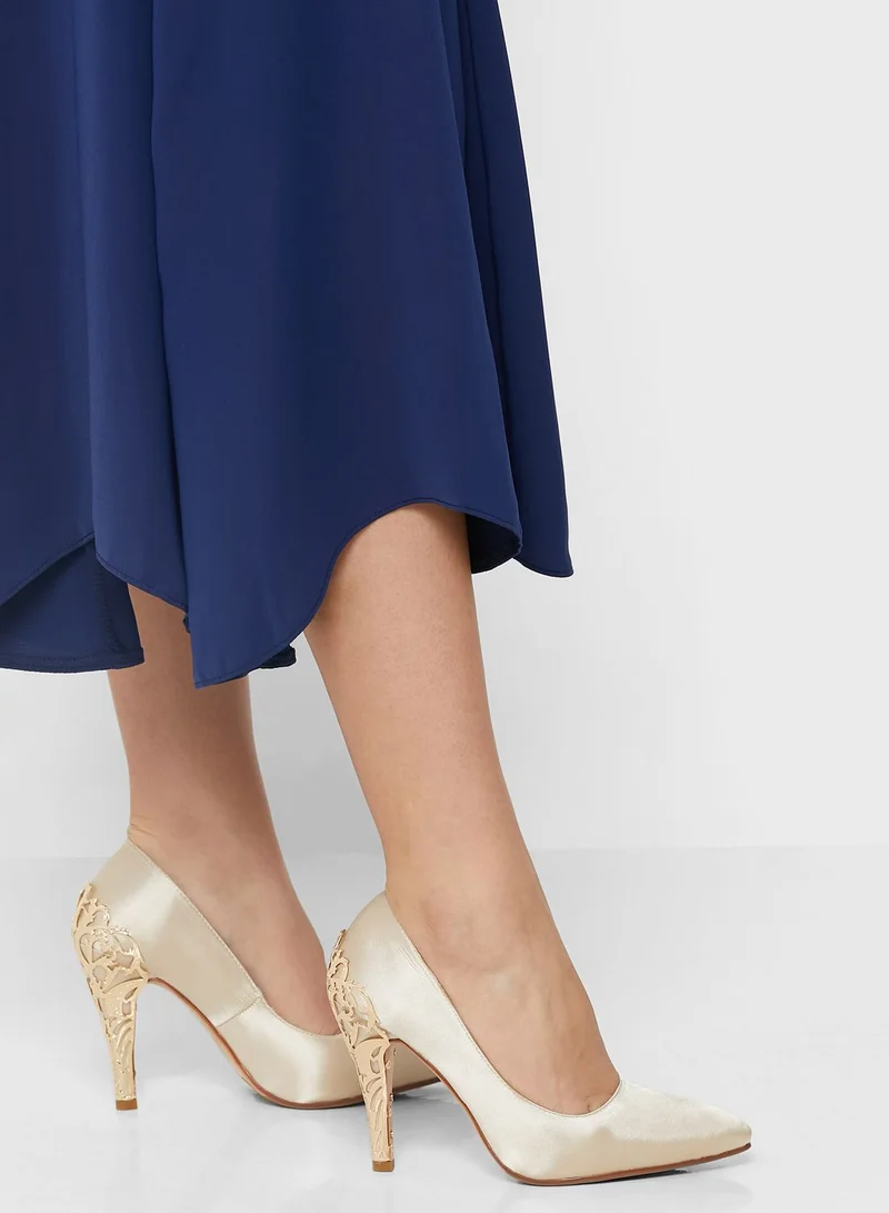 Namshi x Floral Gold Feature Heel Pointed Pump