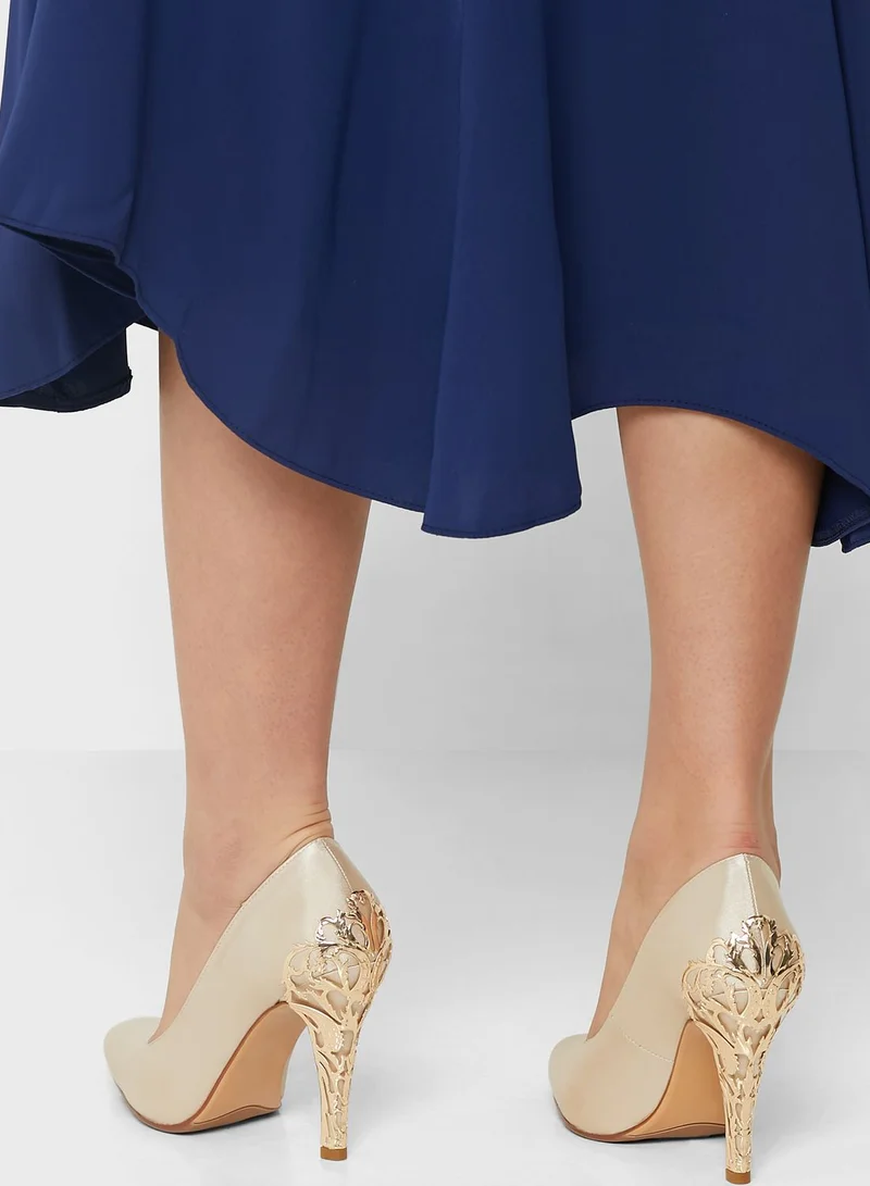 Namshi x Floral Gold Feature Heel Pointed Pump