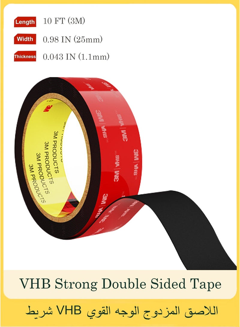 3M Double Sided Tape,Heavy Duty Waterproof Mounting Foam 3M VHB Tape, 300cm Length, 2.5cm Width, Strong Adhesive Tape for Car, Wall, LED Strip Light, Home,Office Decor, 2.5cm x 3m - Image 1