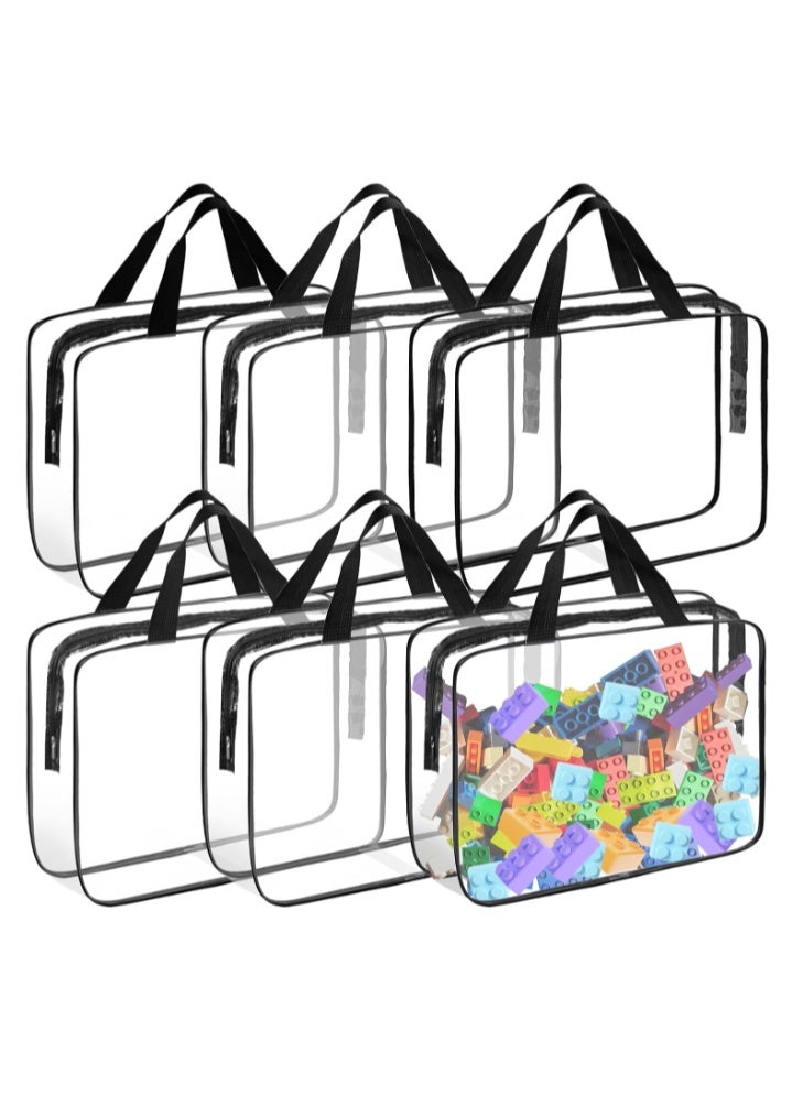 6 حزم من أكياس تخزين الألعاب الكبيرة جدًا أكياس تنظيمية من البلاستيك PVC مع سحّاب، تخزين ألعاب الطاولة من البلاستيك PVC الشفاف، منظم تخزين الألعاب، أكياس ألعاب مقاومة للماء لألعاب الطاولة، الطين، مكعبات البناء، الألعاب، الكتب (أسود) - Image 1