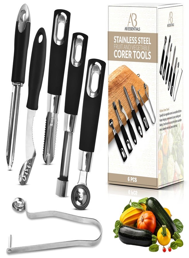 AB Essentials Fruit and Vegetable Corer Set - 6 PCS Stainless Steel Apple Corer, Jalapeno Tool, Melon Baller, Pepper Corer Seed Remover Tool, Pineapple Tomato & Zucchini - Image 1