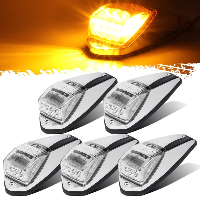 Partsam 5pcs Clear Lens 31LED Amber Cab Marker Top Roof Running Lights wChrome Base Compatible with PeterbiltKenworthFreightlinerWestern StarMackInternationalPaccar Trailer Trucks