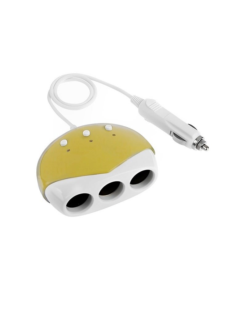 Taimi Car Socket Ignition Device 3 Slots with 2 USB Ports Car Charger yellow  - Image 1