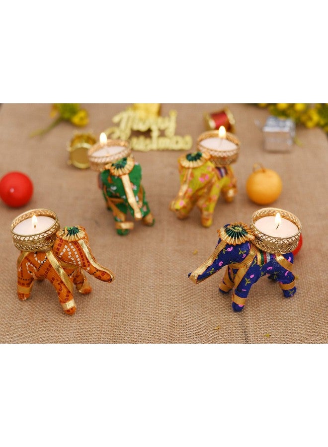 CraftVatika10 Rangoli Colour Powder Tube Kit with 4 Elephant Candle Holder Set for Diwali Ganesh Chaturthi Laxmi Pooja Home Temple Rangoli Candle Floor Decoration - Image 3