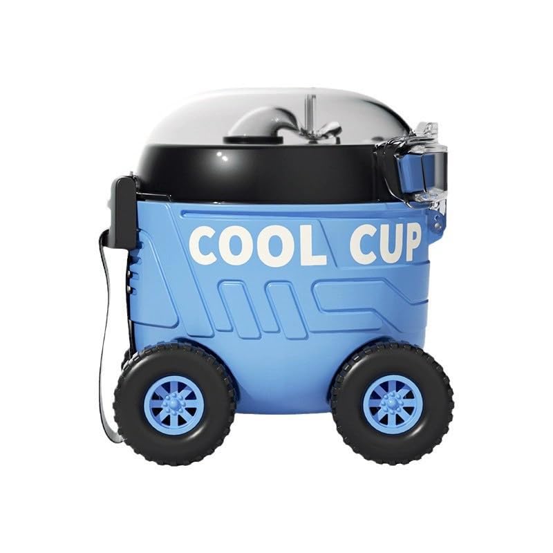 KERFORA Leakproof Large Capacity Cool Car Sports Water Bottle Cute Cartoon Design, BPA-Free for Outdoor Activities with Straw and Adjustable Strap (Cool Cup, Blue) - Image 1