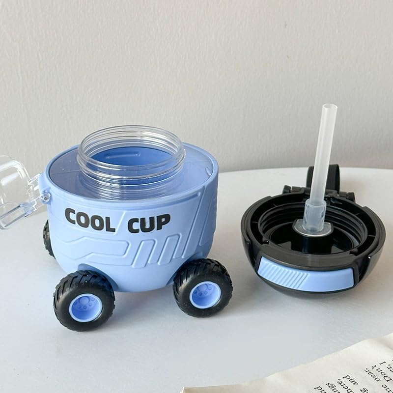 KERFORA Leakproof Large Capacity Cool Car Sports Water Bottle Cute Cartoon Design, BPA-Free for Outdoor Activities with Straw and Adjustable Strap (Cool Cup, Blue) - Image 2
