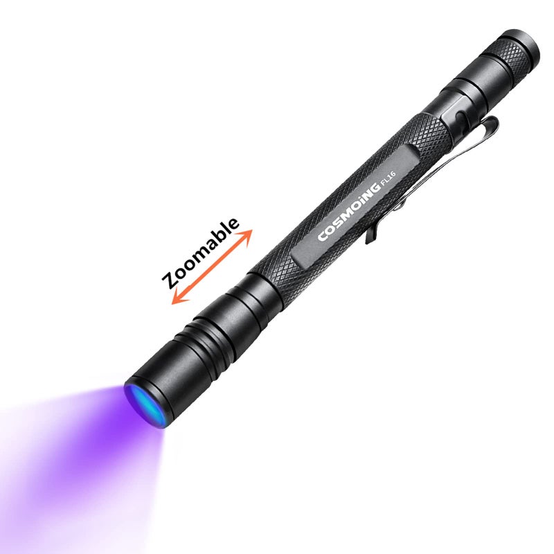 COSMOING UV Flashlight, LED 395nm Ultraviolet Flashlight, Zoomable Pen Blacklight Flashlight IP54 Waterproof Detector for Pet Urine, Cat Dog Stains, Bed Bug, Household Wardrobe Toilet - Image 1