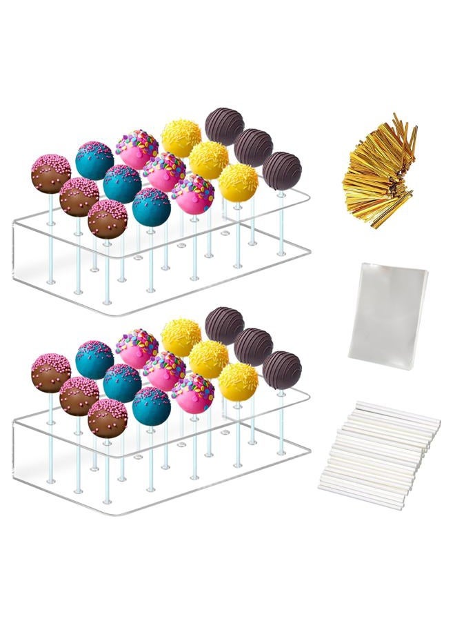 MR.FOAM Acrylic Lollipop Holder,2PC Cake Pop Stand Display Cake Pop Holder 100PCS Lollipop Sticks 100PCS Clear Treats Bags and 100PCS Gold Metallic Twist Ties for Candy Cake Pop Making Tools - Image 1