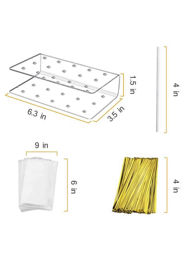 MR.FOAM Acrylic Lollipop Holder,2PC Cake Pop Stand Display Cake Pop Holder 100PCS Lollipop Sticks 100PCS Clear Treats Bags and 100PCS Gold Metallic Twist Ties for Candy Cake Pop Making Tools - Image 2