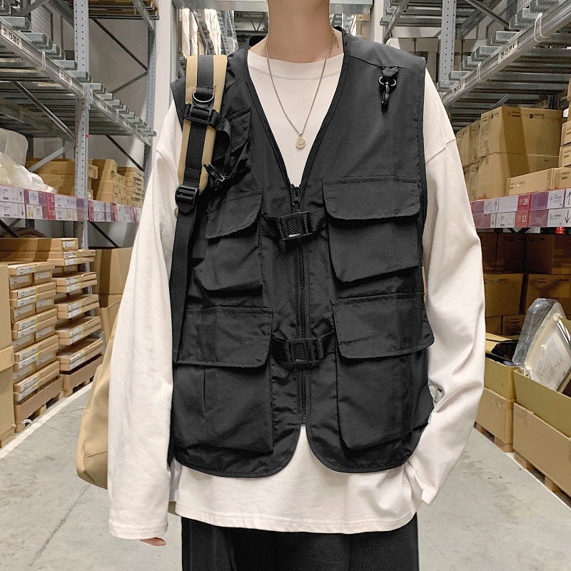 Fashion Retro Vest Mens Streetwear BF Style Waistcoat Black